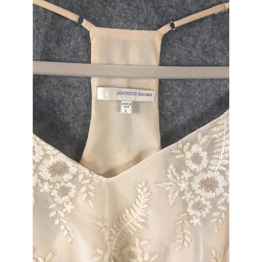 Lavender Brown Lace Hi Low Ivory Beige Strappy Lined Top Size Large - Picture 2 of 14